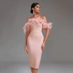 Off-neck Feather Dress - Image 4