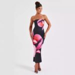 Backless Floral Draped Tube Maxi Dress - Image 4