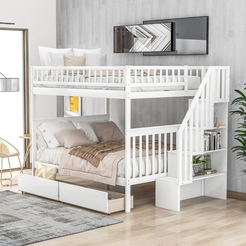 0a2ba24b-064e-4518-b51d-3857c76bbe0a.jpg LuneluX_Home – Full-Over-Full Bunk Bed with Storage Drawers (White) - Image 1