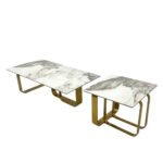 LuneluX_Home – Modern Sintered Stone Coffee Table Set with Gold Frame - Image 2