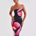 Backless Floral Draped Tube Maxi Dress - Image 2