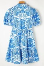 Retro Floral Print Drawstring Waist Ruffled Mini Dress - Image 7