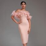 Off-neck Feather Dress - Image 5