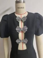 A1. Tube Top Three Bowknot Connection Hollowed Fashion Puff Sleeve - Image 6
