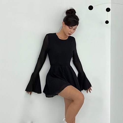 28904dcd-1178-42c2-82d9-49facea5bbbd.jpg Temperament Crew Neck Horn Long Sleeve Mesh Dress - Image 1