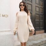 Lantern Sleeve Woolen Skirt Waist Trimming Loose Knitted Dress - Image 2