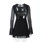 Temperament Crew Neck Horn Long Sleeve Mesh Dress - Image 8
