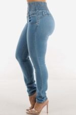 High Waist Buttoned Skinny Hip Lifting Jeans for Curves - Image 4