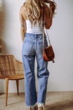 Ashleigh Blue Distressed Raw Hem Straight Leg High Waist Jeans - Image 4