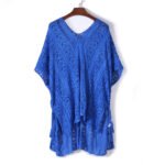 Cobalt Blue Crochet Knitted Tassel Tie Kimono Beachwear - Image 4