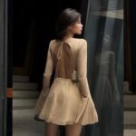Temperament Crew Neck Horn Long Sleeve Mesh Dress - Image 4