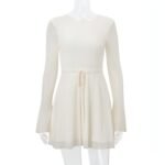 Temperament Crew Neck Horn Long Sleeve Mesh Dress - Image 6