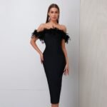 Off-neck Feather Dress