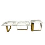 LuneluX_Home – Modern Sintered Stone Coffee Table Set with Gold Frame - Image 6