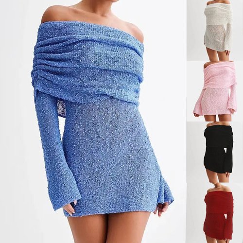 81a54e32-2d48-4ef5-bbf1-46c440a3ec55.jpg Off-Shoulder Knit Bodycon Dress - Image 1