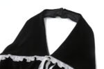 Flounce Trim Lace Up Backless Suede Slim-fit Halter Dress Women - Image 4