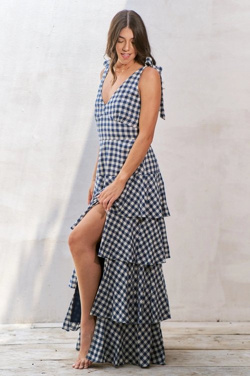 85bf7841ba8d4990946f656e461344a6-Max-Origin.jpg Jade By Jane Gingham Tiered Maxi Dress - Image 1