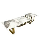 LuneluX_Home – Modern Sintered Stone Coffee Table Set with Gold Frame - Image 4