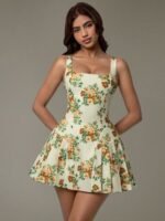 Floral Sleeveless Mini Pleated Dress - Image 2