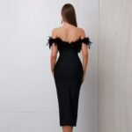 Off-neck Feather Dress - Image 3
