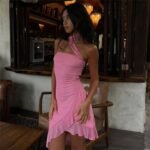 Fashion Halter Off-shoulder Slim Fit Stringy Selvedge Dress - Image 3