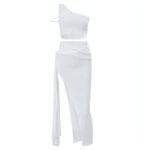 Off-the-shoulder Navel High Slit Suit Set - Image 3