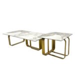 LuneluX_Home – Modern Sintered Stone Coffee Table Set with Gold Frame - Image 8