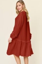 Double Take Full Size Texture Half Button Ruffle Trim Dress - Image 2