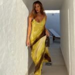 Fashion Printed V-neck Backless Slit Sling Dress