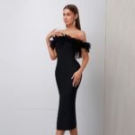Off-neck Feather Dress - Image 2