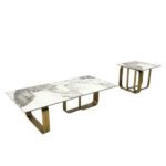 LuneluX_Home – Modern Sintered Stone Coffee Table Set with Gold Frame - Image 5