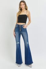 RISEN Distressed Button-Fly Flare Jeans - Image 3