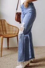 Ashleigh Blue Distressed Raw Hem Straight Leg High Waist Jeans - Image 2