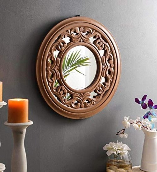 data-160.jpg DECORASIA Wooden Handcrafted Wood Wall Mirror (45 cm x 2 cm x 45 cm) - Image 1