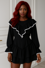 Graceful And Fashionable Bell Sleeve Ruffle Dress