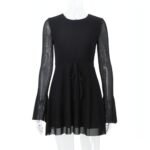 Temperament Crew Neck Horn Long Sleeve Mesh Dress - Image 7