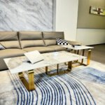 LuneluX_Home – Modern Sintered Stone Coffee Table Set with Gold Frame - Image 3