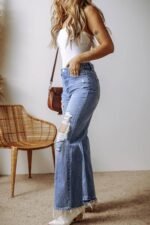 Ashleigh Blue Distressed Raw Hem Straight Leg High Waist Jeans - Image 5