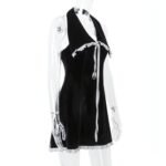 Flounce Trim Lace Up Backless Suede Slim-fit Halter Dress Women - Image 5