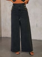 Button Decor High Rise Jeans for Women Effortless Style - Image 3