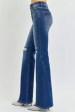 RISEN Distressed Button-Fly Flare Jeans - Image 2