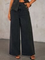 Button Decor High Rise Jeans for Women Effortless Style - Image 6