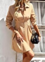 Temperament Solid Color Shirt Dress Women - Image 3