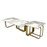 LuneluX_Home – Modern Sintered Stone Coffee Table Set with Gold Frame - Image 9
