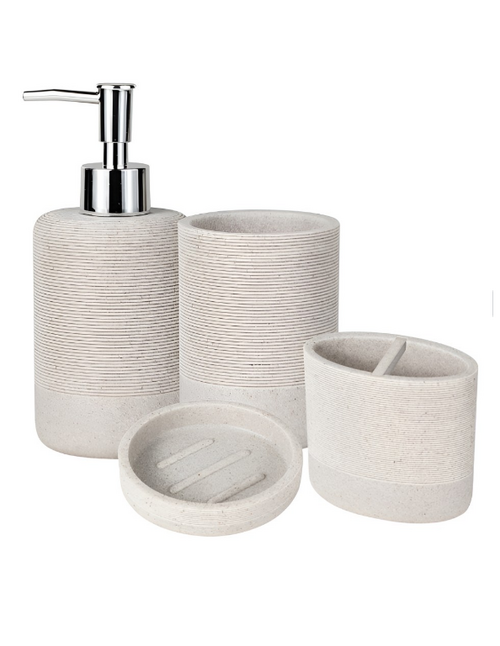 getpubthumb-28.png Khaki 4 Pieces Textured Resin Bath Accessories Set - Image 1