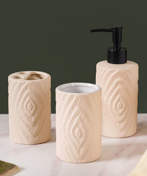 getpubthumb-33.png Beige 3 pieces Textured Ceramic Bath Accessories Set - Image 1