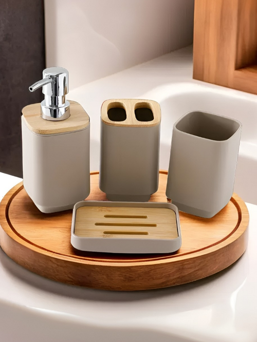 getpubthumb-34.png Grey & Brown 4 Piece Ceramic Matte Bath Accessories Set - Image 1